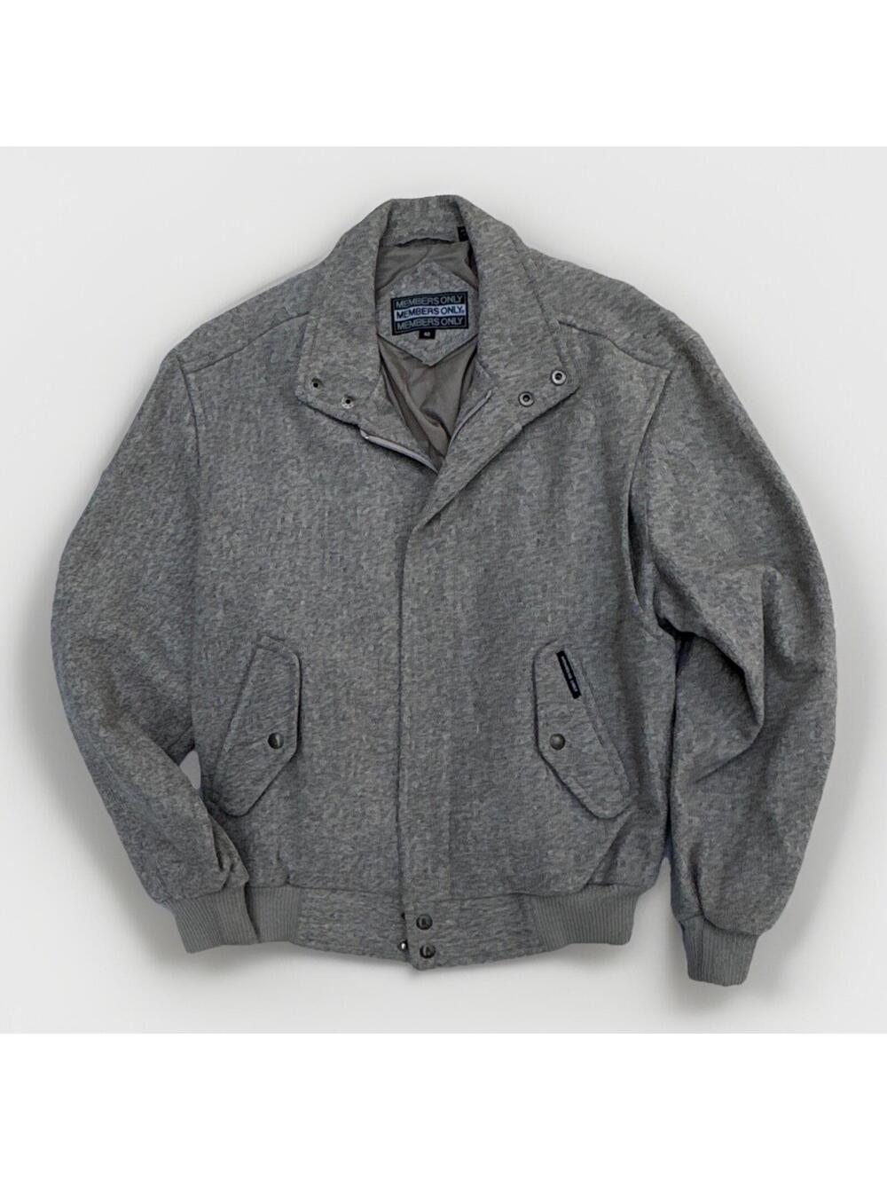 Members Only Vintage Gray Wool Bomber Jacket Size 42